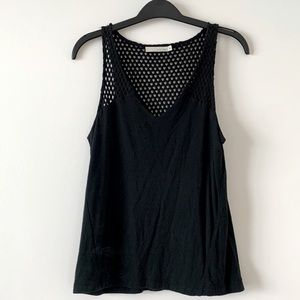 Black sleeveless tank top with knit patterned accents